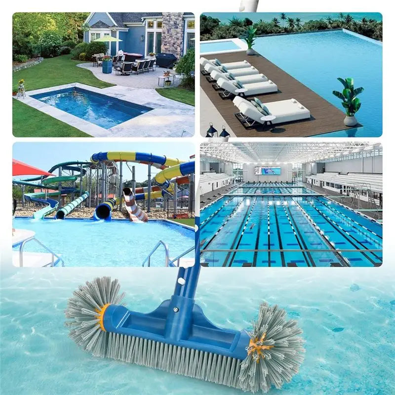 Innovative 13" Pool Brush With Round Ends, Pool Brush Head For Cleaning Pool Walls, Includes EZ Clip Blue