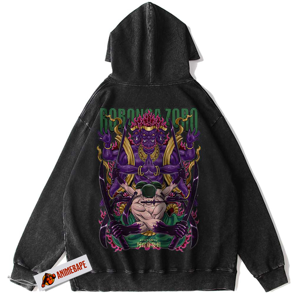 One Piece Anime Hoodie for Men, Vintage Roronoa Zoro Hoodie
